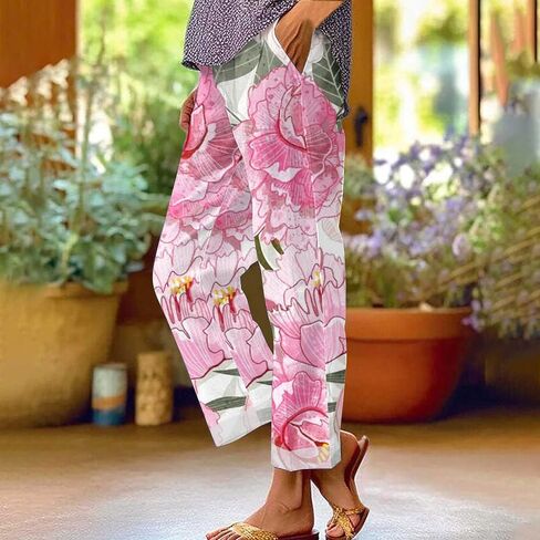 LCMTWX Womens Cotton Linen Palazzo Pants Pants Long Drawstring Linen Women Waist Cotton Casual Pants Women Linen Palazzo in Kuwait