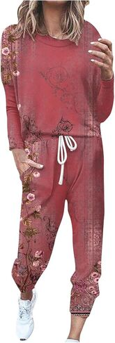 Lastesso Two Piece Loungewear Sets for Women Vintage Relaxed Fit Track Suits Csaual Size Long Sleeve Pullover Baggy Pants in Saudi Arabia
