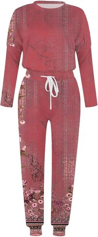 Lastesso Two Piece Loungewear Sets for Women Vintage Relaxed Fit Track Suits Csaual Size Long Sleeve Pullover Baggy Pants in Saudi Arabia