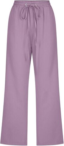 Cotton Linen Capri Pants for Women Summer High Waist Wide Leg Casual Loose Lightweight Drawstring Comfy Cropped Pants in Kuwait