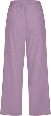 Cotton Linen Capri Pants for Women Summer High Waist Wide Leg Casual Loose Lightweight Drawstring Comfy Cropped Pants in Kuwait