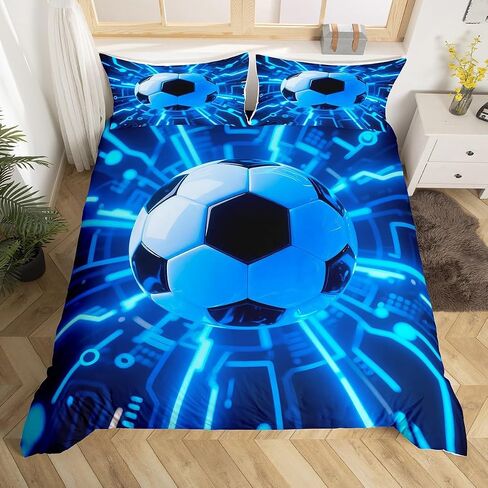 Jejeloiu 3D Soccer Cofforter Cover Toddler Kids Football Fire Ball Gaming Set for Boys Girls Teens Sports Divel Cover Decor in Kuwait