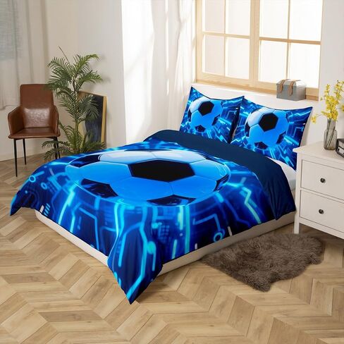 Jejeloiu 3D Soccer Cofforter Cover Toddler Kids Football Fire Ball Gaming Set for Boys Girls Teens Sports Divel Cover Decor in Kuwait