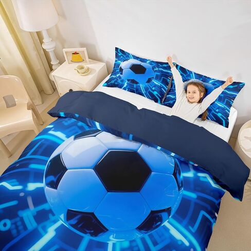 Jejeloiu 3D Soccer Cofforter Cover Toddler Kids Football Fire Ball Gaming Set for Boys Girls Teens Sports Divel Cover Decor in Kuwait