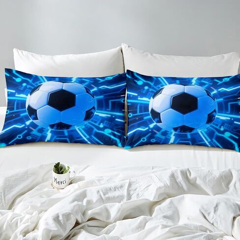 Jejeloiu 3D Soccer Cofforter Cover Toddler Kids Football Fire Ball Gaming Set for Boys Girls Teens Sports Divel Cover Decor in Kuwait
