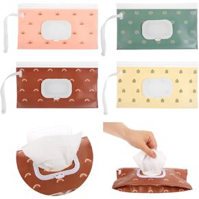 4 Pack Baby Wipes Dispenser, Portable Baby Wipe Haolder Refillable Wipe Container Reusable Travel Wipes Case Wet Wipes Pouch for Outdoor Camping Hiking Bathroom