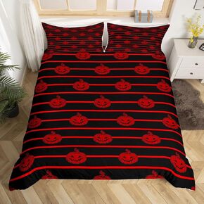 jejeloiu Halloween Theme Comforter Cover Toddler Kids Cute Pumpkin Bedding Set for Boys Girls Geometric Stripes Purple Duvet Cover Room Decor（No Comforter