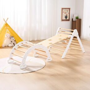 Pikler Triangle Set, 7 in 1 Wooden Toddler Climbing Toys Indoor, Montessori Foldable Climbing Set with Arch&Ramp&Ladder, Baby Climbing Gym, Climbing Toys for Toddlers 1-3