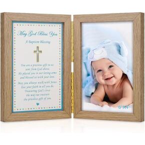 Baptism Gifts for Boys - Baby Boy Baptism Gifts, Baby Picture Frame for Baby's Baptism or Christening, Blessing Card in Frame, Add 4x6 Inch Photo to Double Frame