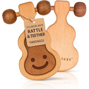 عربات Hippotoys يدويًا خشبيًا خشبيًا ، لعبة Beaby Baby Conthing - حشرجة الطفل الممتازة لمدة 6-12 شهرًا مع الخشب الطبيعي بنسبة 100 ٪ - حشرجة الموت التفاعلية Montessori للتنمية الحسية - هدية مثالية للحديدين الجدد in Kuwait