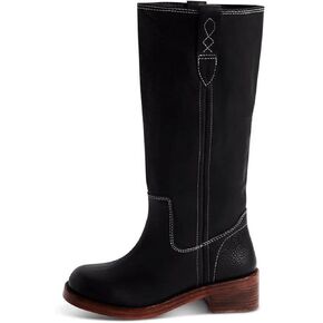 Caradise Knee High Boots for Women Square Toe Block Heel Tall Boots Vintage Pull On Low Heel Campus Boots