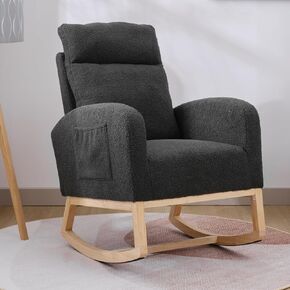 Velvet Nursery Glider Rocker with Comfy Armrest, Accent Rocking Chair with Solid Wood Legs for Baby (Beige)