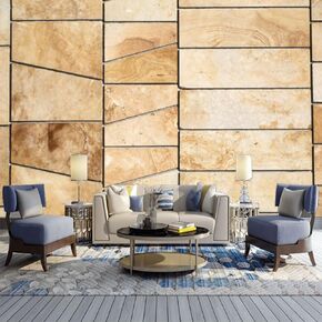 Beige Slate Pattern 3D Mural Wallpaper, Geometric Rectangle Texture Photo Mural Wallpapers, Mural HD Photo for Living Room TV Sofa Bedroom 98" by 69"