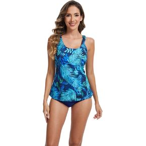 Women's Scoop Neck Tankini Mastectomy Swimsuit Top Pocketed Swimwear W25