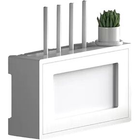 Wall-Mounted Router Storage Box with Acrylic Cover, Pine WiFi Modem Organizer, Power Router Fences, Set Top Rack, White Frame & Door, A-36.9x10x20cm