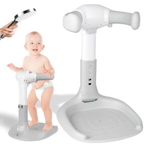 Baby Shower Stand with Adjustable Height,Baby Bath Stand with Comfortable Armrest and Non-Slip Base,Standing Shower Support for Toddlers 6–36 Months