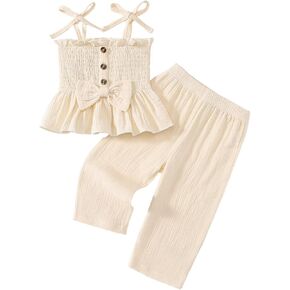Toddler Baby Girl Clothes Girls Summer Outfits Sleeveless Strap Button Bow Camisole Pants Set 9 Months-4T