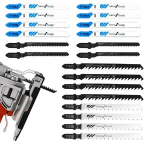 مجموعة شفرة Saw Saw Saw 20pcs T Shank Jigsaw Blades متعددة الأغراض HCS/HSS Jig Saw Lades for Wood ، تقليص القطع المعدنية البلاستيكية (T118A ، T118B ، T119BO ، T101B ، T144D ، كل 4pcs)