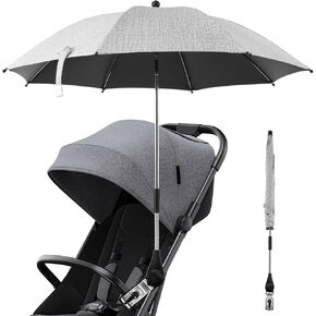 Baby Stroller Parasol, 33.5in Clip-On Baby Stroller Umbrella, 360° UV Protection Baby Pram Umbrella w/Adjustable Clamp, Waterproof Sun Protection Shading Umbrella for Trolley Bike Beach Chair
