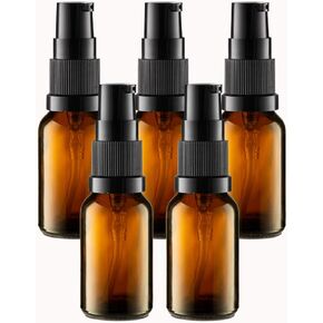 VitalUp 5 Pack Empty Refillable Glass Amber Pump Bottle Ideal for Lotion Cream Essential Oil Travel Small Container,15ml