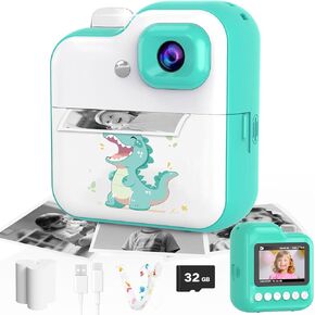 Kids Camera Instant Print, 1080P UHD Video Instant Camera for Kids with AI Cartoon Effects, Portable Toy for 4 5 6 7 8 9 10 Year Old Girl Boy Birthday Gift - Pink