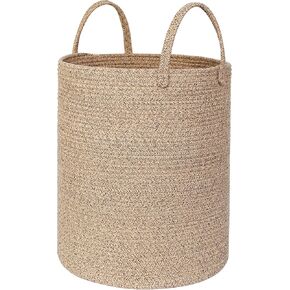 Large Woven Laundry Basket, 15"x18" Tall Blanket Storage for Living Room, Cute Nursery Kids Baby Laundry Hamper, Wicker Hamper for Bedroom Aesthetic, Cotton Rope Dirty Clothes Decor Basket