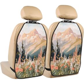 Rocky Mountains Wildflowers Pine Trees Car Seat Back Kick Protectors,2 Pack Kick Mats With Storage Pockets For Vehicles To Protect From Dirt Mud Scratches