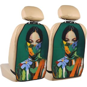 Vibrant Abstract Woman Dark Green Car Seat Back Kick Protectors,2 Pack Kick Mats With Storage Pockets For Vehicles To Protect From Dirt Mud Scratches