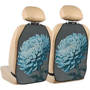 Teal Blue Chrysanthemum Flower Car Seat Back Kick Protectors,2 Pack Kick Mats With Storage Pockets For Vehicles To Protect From Dirt Mud Scratches
