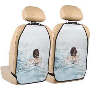 Woman Swimming In The Sea Car Seat Back Kick Protectors,2 Pack Kick Mats With Storage Pockets For Vehicles To Protect From Dirt Mud Scratches