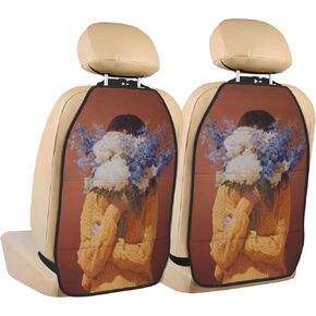 Woman Yellow Knitted Sweater Flowers Car Seat Back Kick Protectors,2 Pack Kick Mats With Storage Pockets For Vehicles To Protect From Dirt Mud Scratches