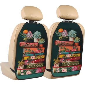 Stack Of Books Potted Plants Car Seat Back Kick Protectors,2 Pack Kick Mats With Storage Pockets For Vehicles To Protect From Dirt Mud Scratches