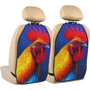 Abstract Colorful Rooster Car Seat Back Kick Protectors,2 Pack Kick Mats With Storage Pockets For Vehicles To Protect From Dirt Mud Scratches