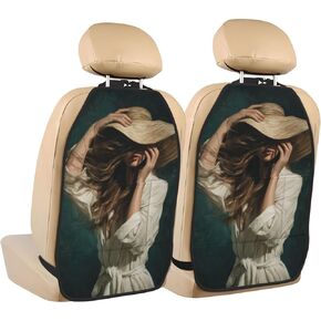 Woman Wide-Brimmed Hat Long Hair Car Seat Back Kick Protectors,2 Pack Kick Mats With Storage Pockets For Vehicles To Protect From Dirt Mud Scratches