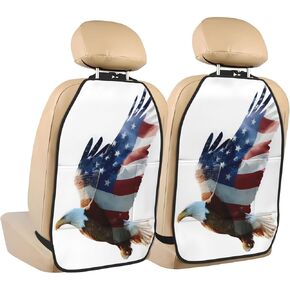 Majestic Eagle Waving American Flag Car Seat Back Kick Protectors,2 Pack Kick Mats With Storage Pockets For Vehicles To Protect From Dirt Mud Scratches