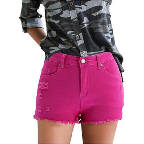 Distressed Short Jeans for Women Raw Frayed Hem Cut Off Denim Shorts Washed Distressed Stretch Jean Shorts