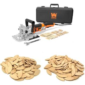 WEN JN8504 8.5-Amp Plate and Biscuit Joiner with Case and Biscuits & WEN 20 Birch Wood Biscuits for Woodworking, 100 Pack (JN122B) & WEN 10 Birch Wood Biscuits for Woodworking, 100 Pack (JN111B)