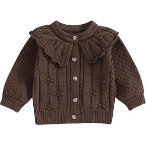 Toddler Baby Girl Sweater Cardigan Chicken Embroidery Doll Collar Button Down Knit Jacket Fall Winter Coat Knitwear