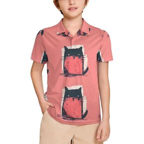 Cartoon Cat Design on Light PinkBoys Casual Polo Shirt, Suitable for Gathering, Party