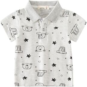 Toddler Boys Polo Shirt Short Sleeve Pattern Shirts Cute Print Tops for Kids Cozy Collared Neckline Button Front Tees