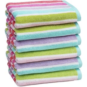ORIGINAL KIDS Wash Cloth - 12 Pack 100% Cotton Yarn-Dyed Terry Washcloths - 450 GSM Quick Dry Soft Absorbent Gentle Baby Face Towels for Bathroom Travel Daycare - 12 x 12 inches - Cabana Stripe Multi