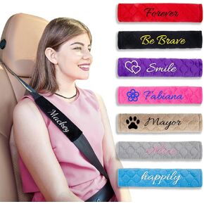 Personalized Seat Belt Cover Pad, 2 Packs Embroidered Seatbelt Cushion, Seatbelt Covers, Car Seat Belt Pads for Adults Car Seat Strap Pads for Kids Universal Fit for All Cars and Backpack 10 Inch