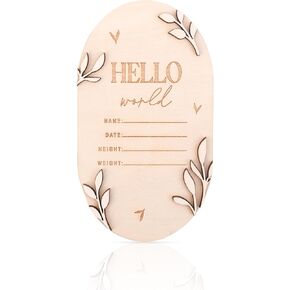 Baby Announcement Sign for Newborn, 5.9 Inch Hello World Wooden Newborn Sign Boys Girls Birth Announcement Board Welcome Name Plaques for New Baby Photo Prop Nursery Hospital