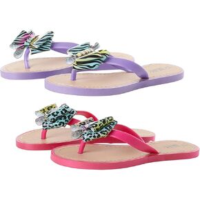Toddler Girls' Sandals - Thong Flip Flops with Bow and Heel Strap (2 Pack)