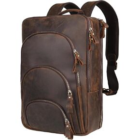 Full Grain Leather Backpack 15.6" Laptop Bag Men's Vintage Genuine Leather Business Backpack Travel Hiking Camping Rucksack Overnight Weekender Daypack