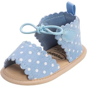 Newborn Baby Cotton Sandals Summer Dots Lace-ups Flat Walking Rubber Soft Sole Non-Slip Sandals