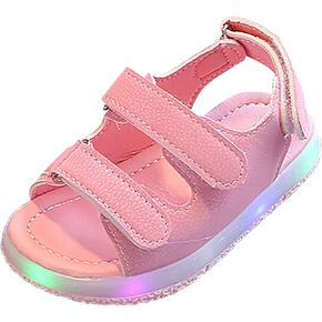 Toddler Girls LED Light Up Sandals, Slip On Non Slip Adjustable Strap Open Toe Beach Water Shoes for 𝙻ittle Kids