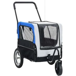2 in -1 Pet Bike Trailer & Jogging Stroller Gray and Blue 6.6"-Front Wheel Diameter