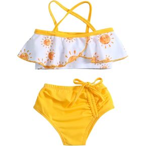 Sun Print Baby Girl Ruffle Swimsuit Toddler Bathing Suit Two Piece Bikini Tops Shorts Bottoms Infant Beach Swimwear