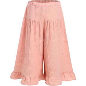 Iwemek Baby Girls Wide Palazzo Pants Ruffle Leggings Toddler Cotton Linen Pants مرنة الخصر
